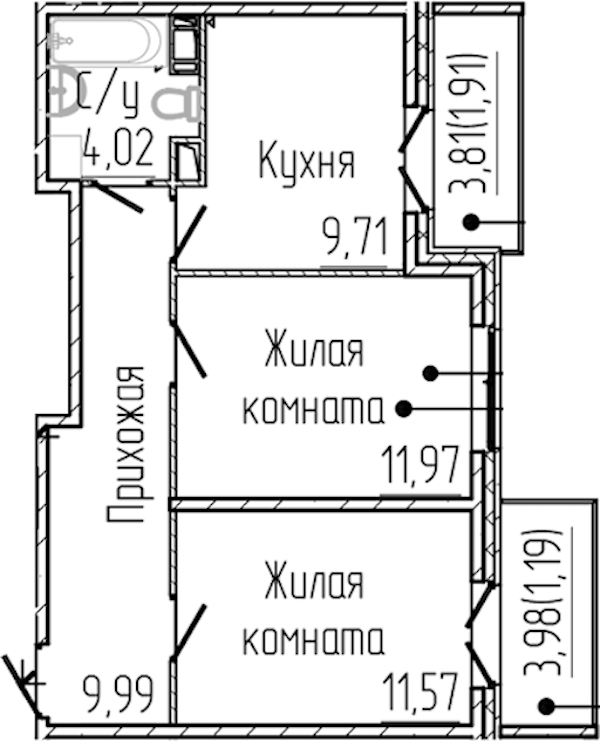 2-комнатная квартира 50.36 м², 8/8 эт., ЖК «SERTOLOVO PARK»
